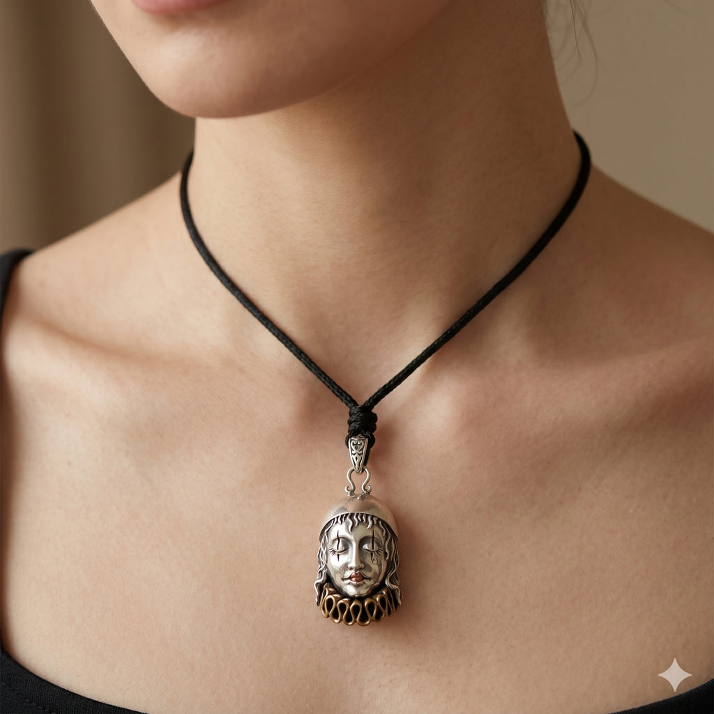 Clown Mime Circus Art 92.5 Sterling Silver Charm Necklace Pendent Jewelry