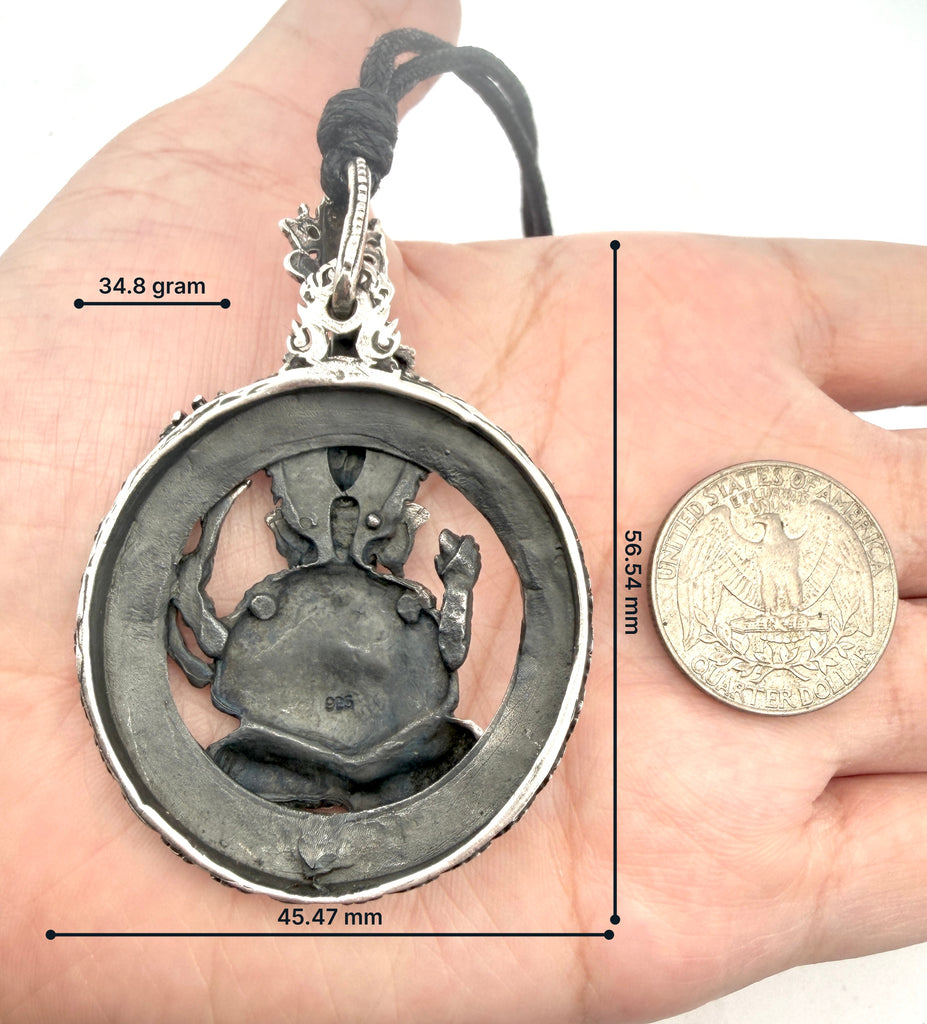 Large Ganesha Elephant God 92.5 Sterling Silver Necklace Pendant Hindu Jewelry
