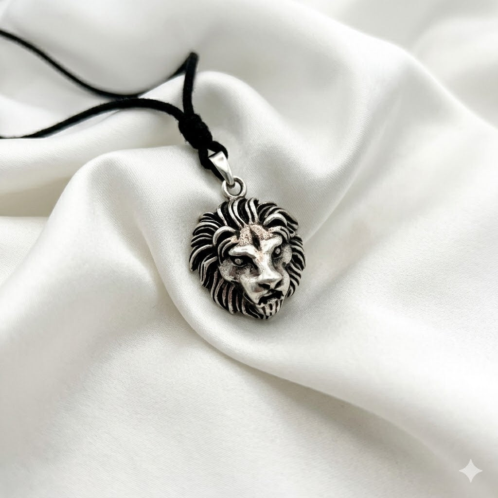 Lion Head 92.5 Sterling Silver Gold Brass Charm Necklace Pendant Jewelry