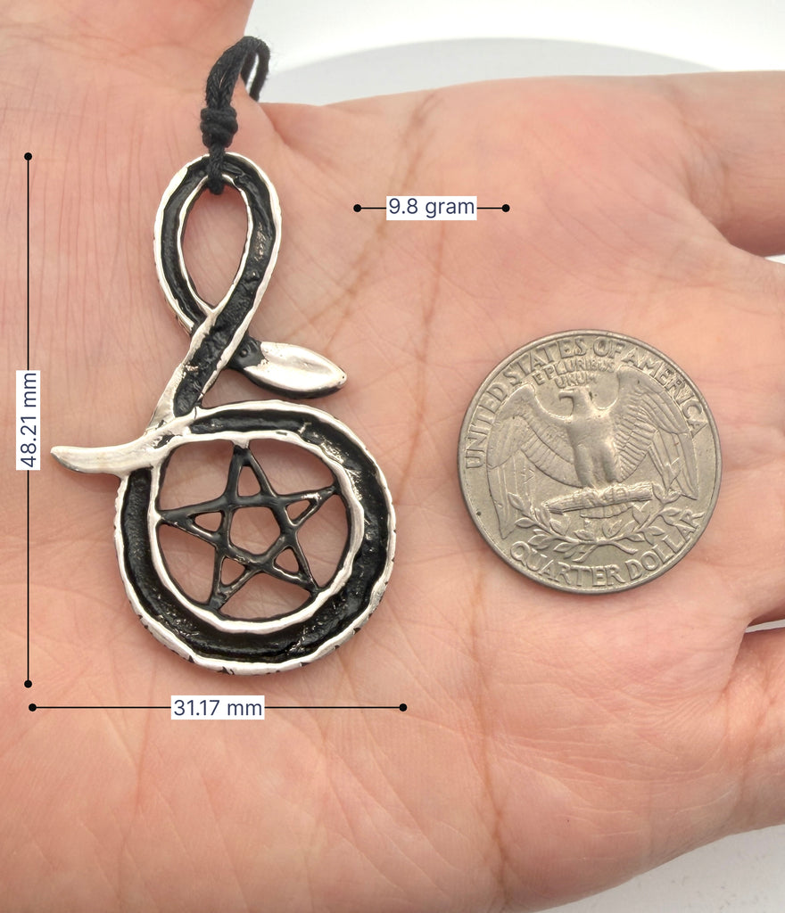 Pentagram Snake 92.5 Sterling Silver Necklace Pendant Jewelry
