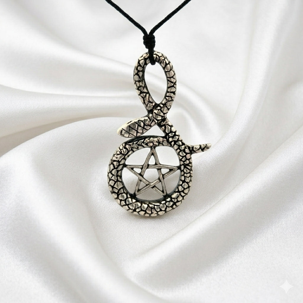 Pentagram Snake 92.5 Sterling Silver Necklace Pendant Jewelry