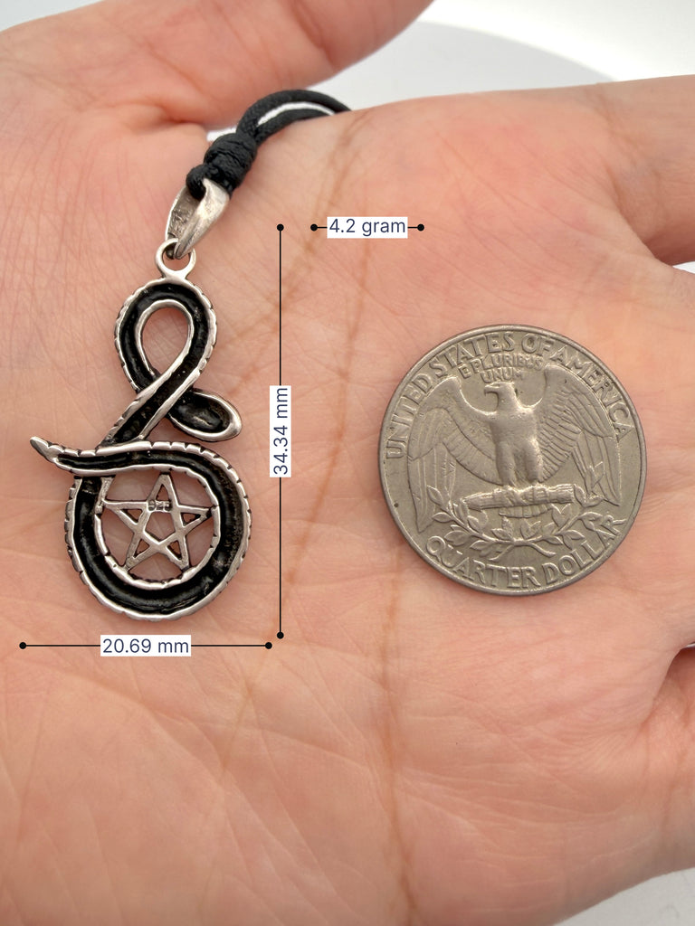 Pentagram Snake 92.5 Sterling Silver Necklace Pendant Jewelry