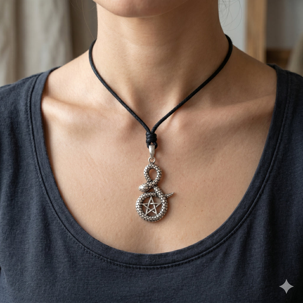 Pentagram Snake 92.5 Sterling Silver Necklace Pendant Jewelry