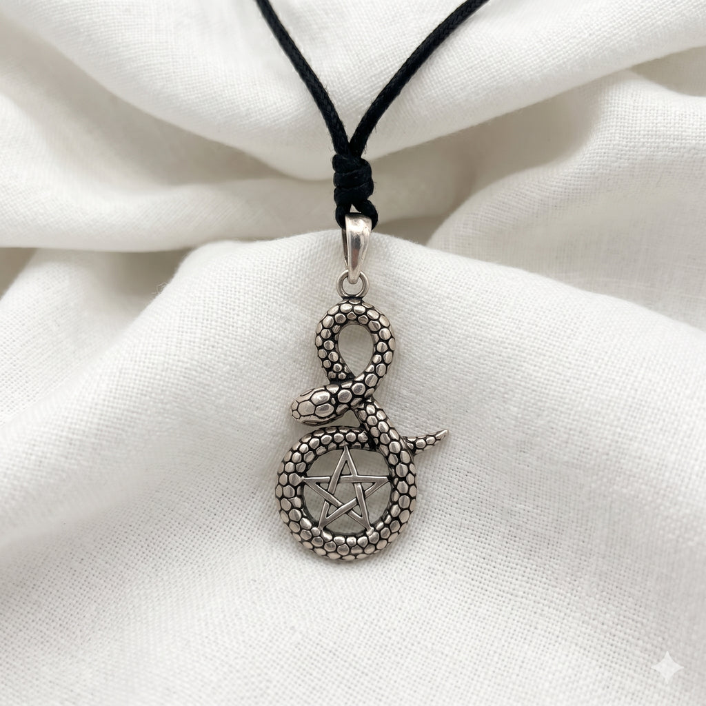 Pentagram Snake 92.5 Sterling Silver Necklace Pendant Jewelry