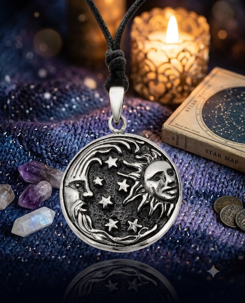Sun Moon YinYang Runes Runic Sterling Silver Brass Pewter Necklace Pendant Jewelry