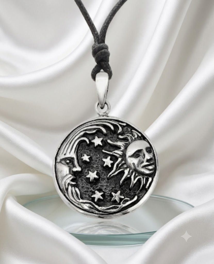 Sun Moon YinYang Runes Runic Sterling Silver Brass Pewter Necklace Pendant Jewelry