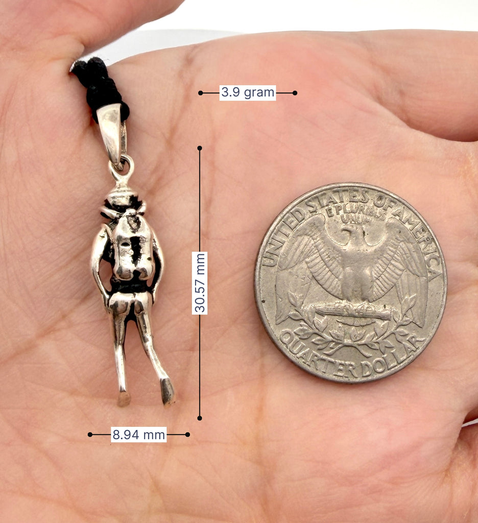 Scuba Diver 92.5 Sterling Silver Gold Brass Charm Necklace Pendant Jewelry