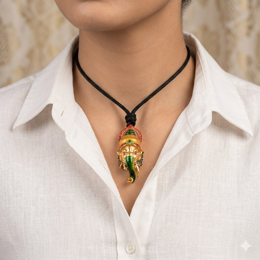 Ganesh Gold Plated 92.5 Sterling Silver Necklace Pendant Jewelry