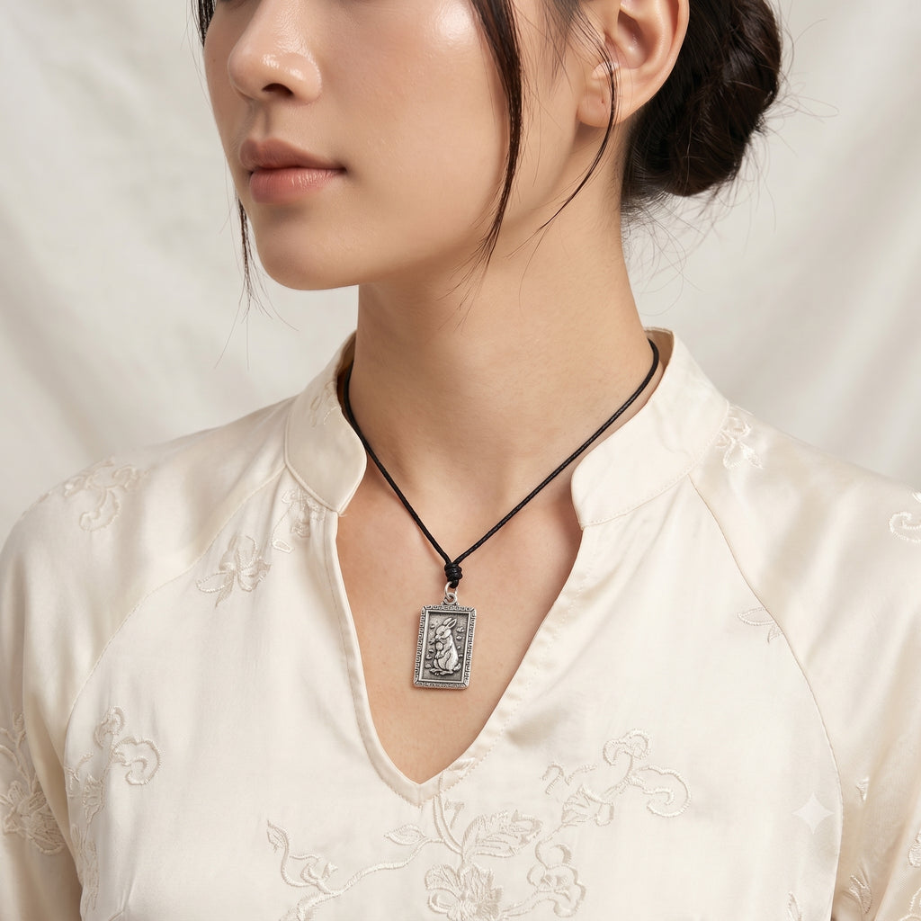 Rectangle Chinese Zodiac Sterling Silver Pewter Brass Necklace Pendant Jewelry