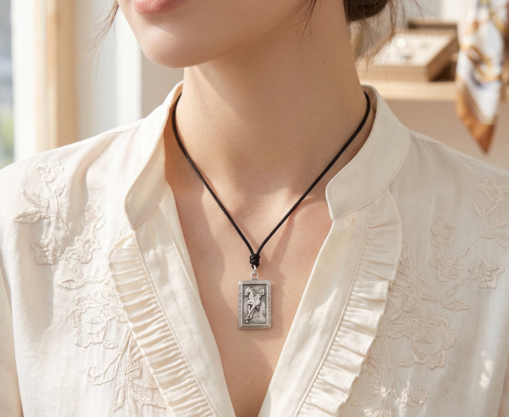 Rectangle Chinese Zodiac Sterling Silver Pewter Brass Necklace Pendant Jewelry