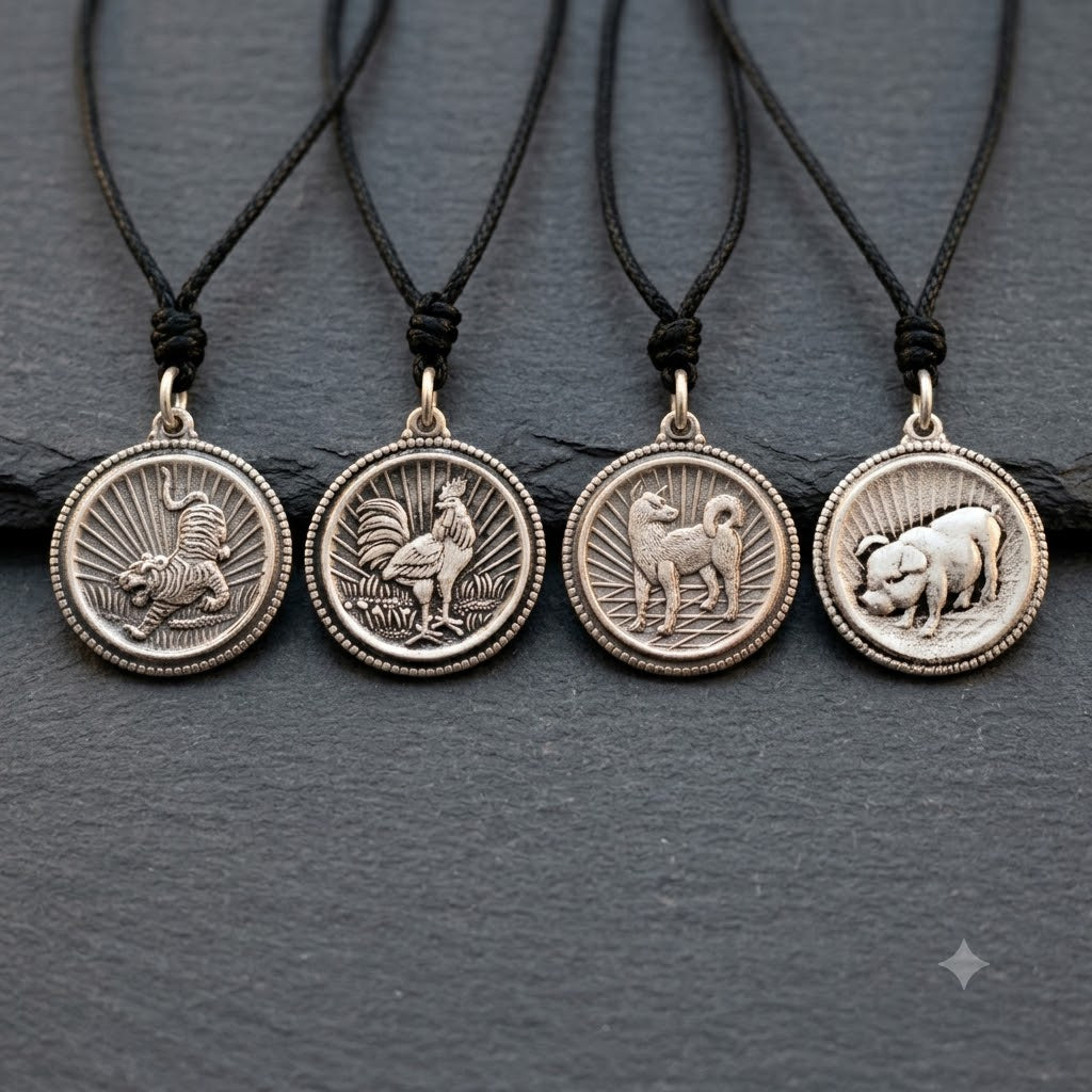 Chinese Zodiac Animal Amulets 92.5 Sterling Silver Necklace Pendant Jewelry