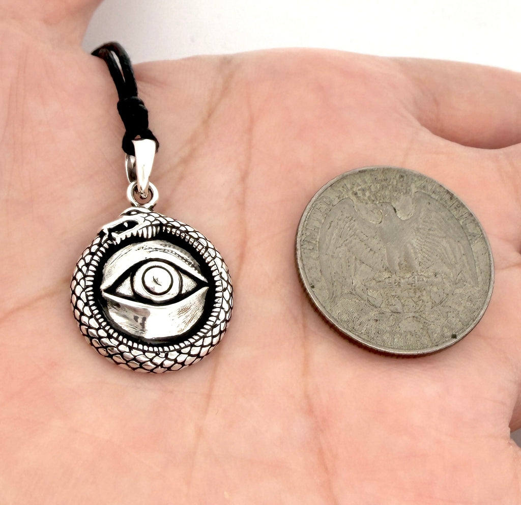 Evil Eye Snake Round 92.5 Sterling Silver Charm Necklace Pendant Jewelry