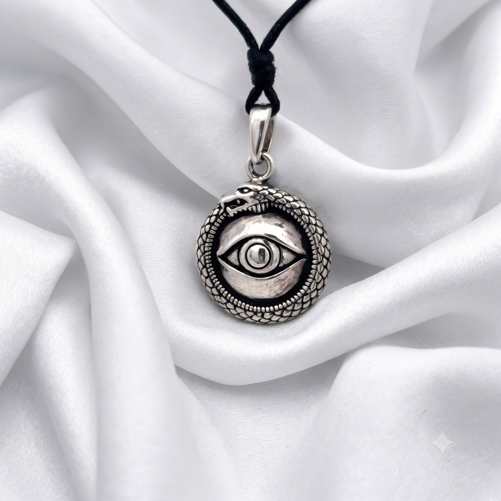 Evil Eye Snake Round 92.5 Sterling Silver Charm Necklace Pendant Jewelry