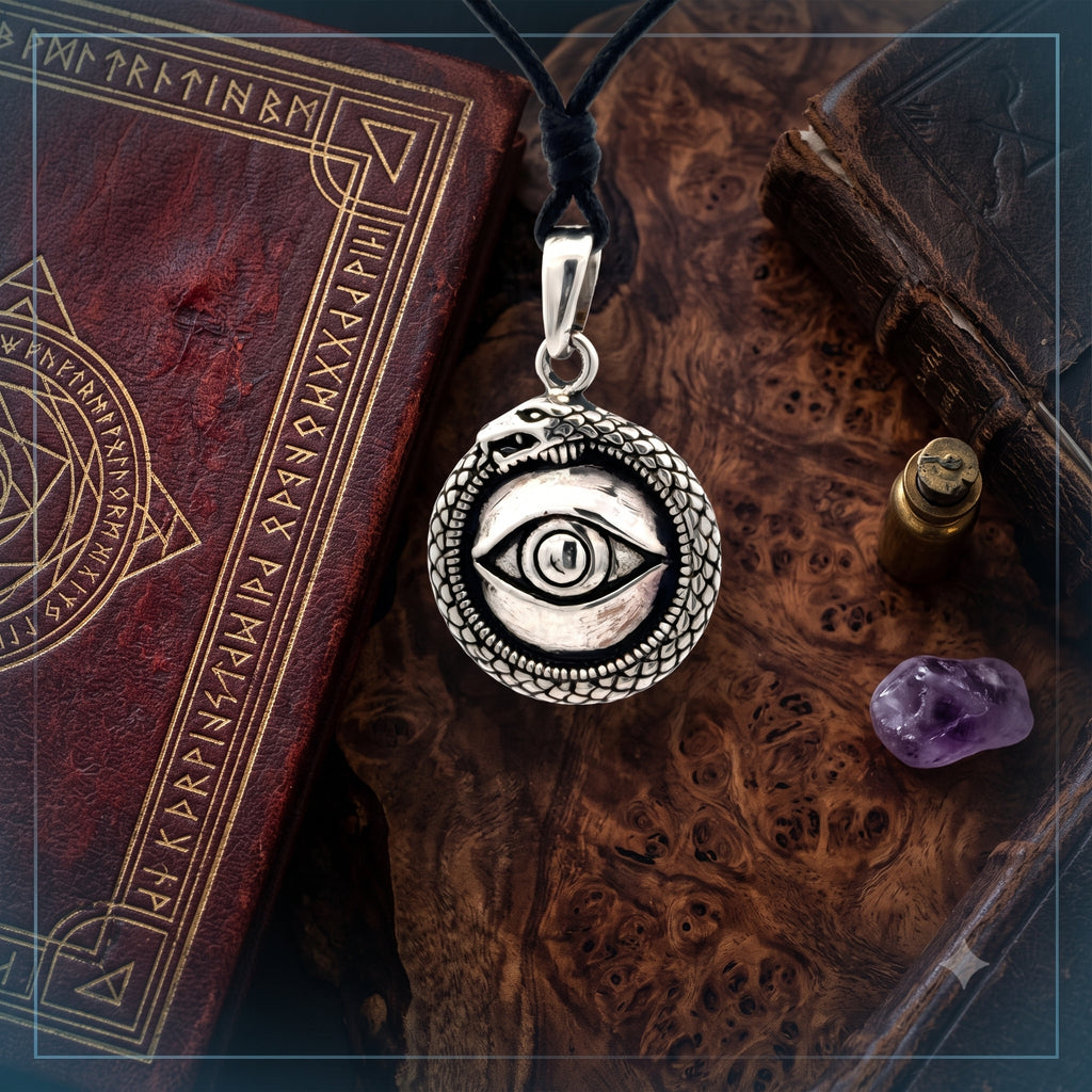 Evil Eye Snake Round 92.5 Sterling Silver Charm Necklace Pendant Jewelry