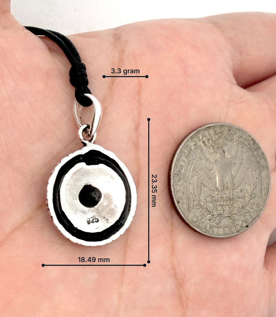 Evil Eye Snake Round 92.5 Sterling Silver Charm Necklace Pendant Jewelry