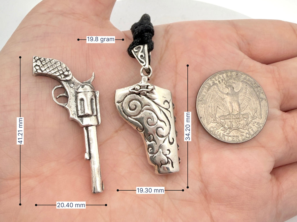 925 Sterling Silver Gun & Scabbard Holster Pendant