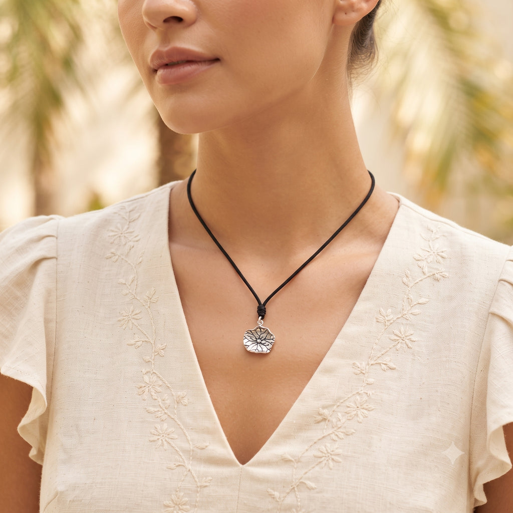 Lotus Leaf 92.5 Sterling Silver Charm Necklace Pendant Jewelry
