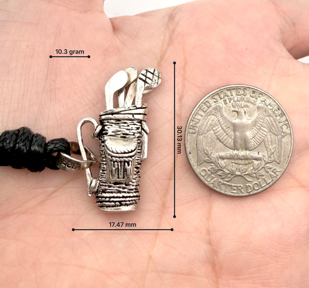 Vintage Golf Club Bag Charm 92.5 Sterling Silver Necklace Pendant Jewelry