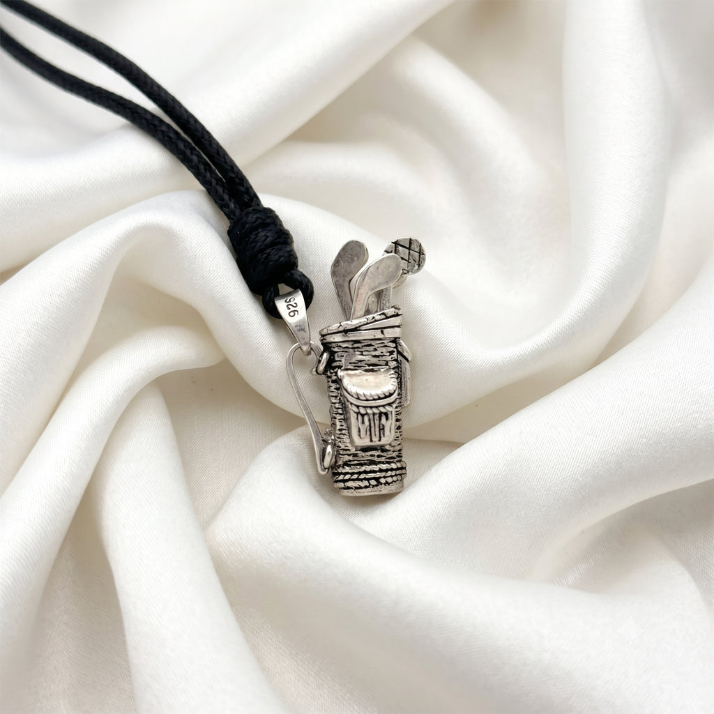 Vintage Golf Club Bag Charm 92.5 Sterling Silver Necklace Pendant Jewelry