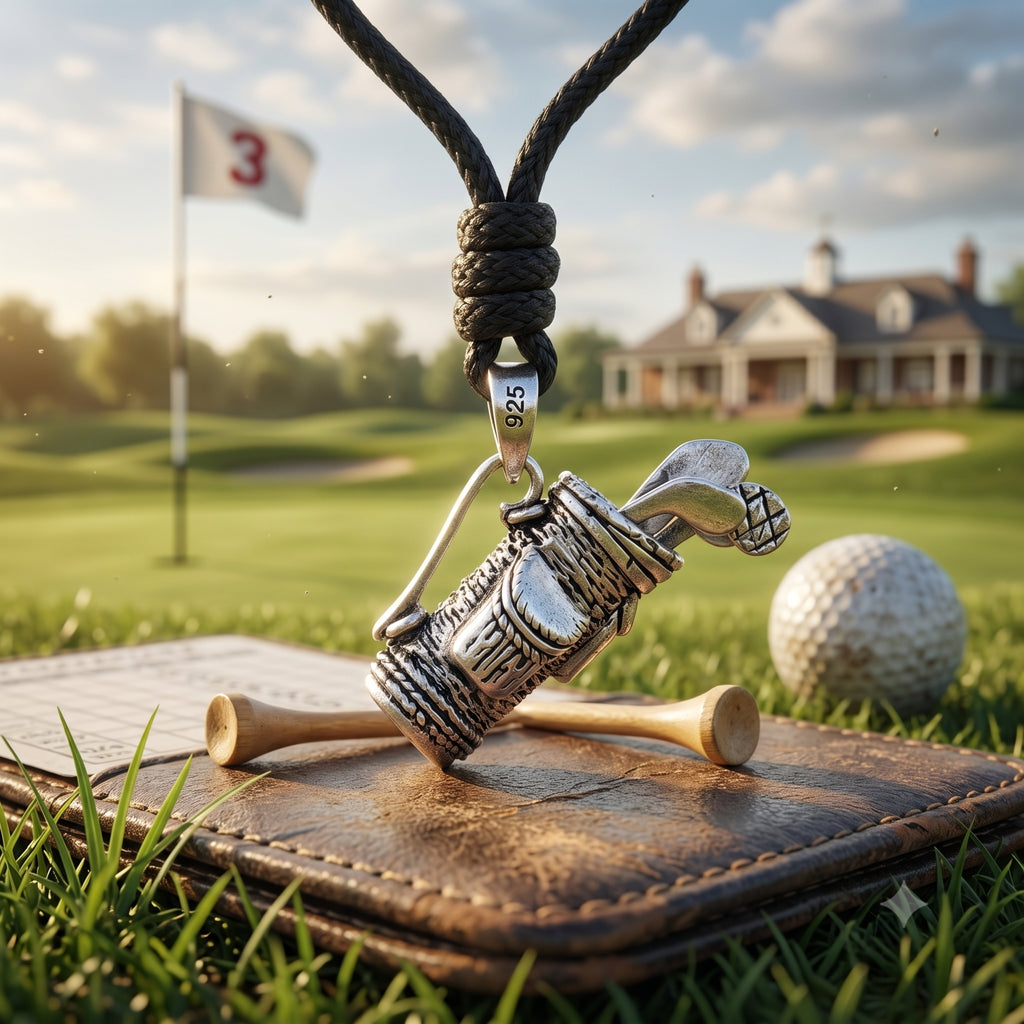Vintage Golf Club Bag Charm 92.5 Sterling Silver Necklace Pendant Jewelry