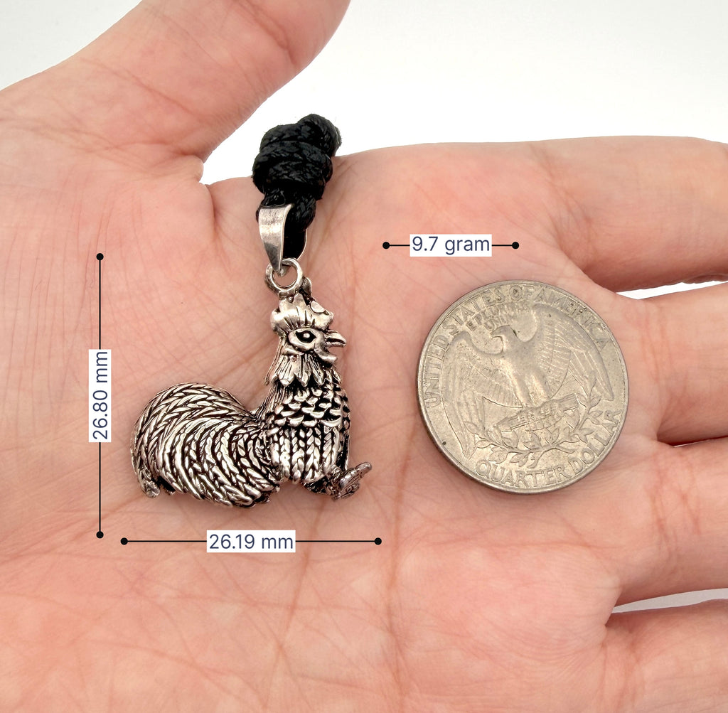 92.5 Sterling Silver Designer Textured Rooster Movement Pendant Jewelry