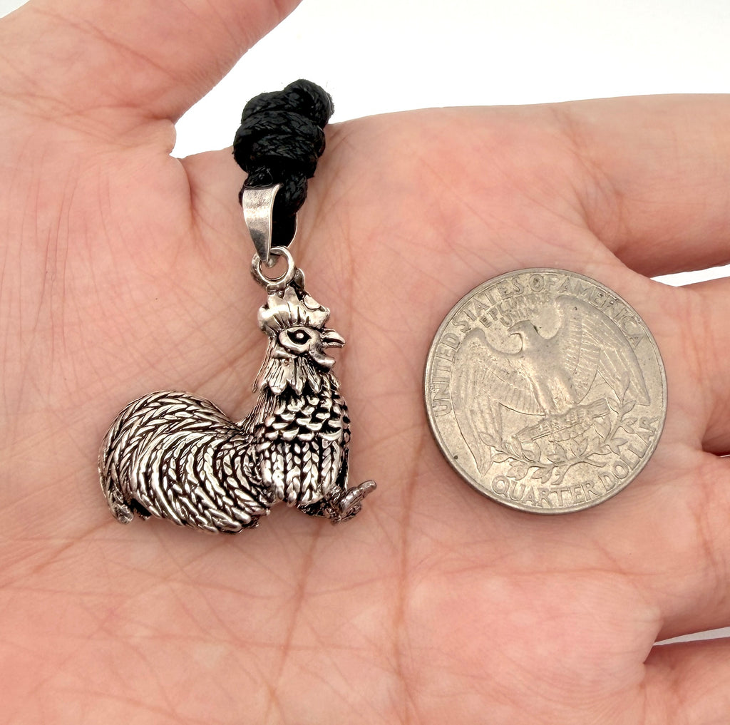 92.5 Sterling Silver Designer Textured Rooster Movement Pendant Jewelry