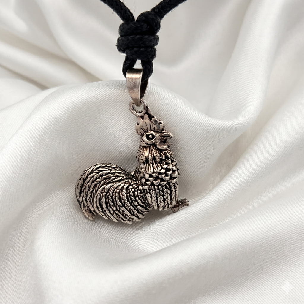 92.5 Sterling Silver Designer Textured Rooster Movement Pendant Jewelry