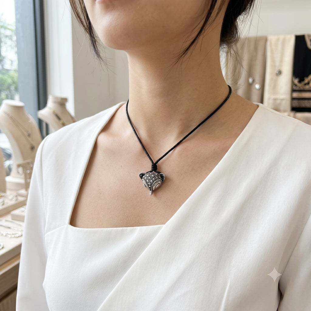 Fox Head 92.5 Sterling Silver Pewter Necklace Pendant Jewelry