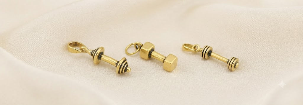 Mini Dumbbell Necklace Sterling Silver Brass Charm Necklace Pendant Jewelry