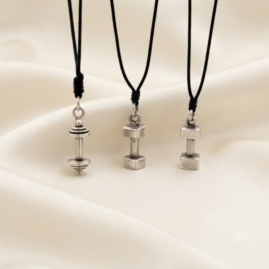 Mini Dumbbell Necklace Sterling Silver Brass Charm Necklace Pendant Jewelry