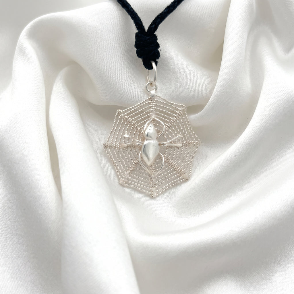 Filigree Spider In Web 92.5 Sterling Silver Charm Pendant Jewelry