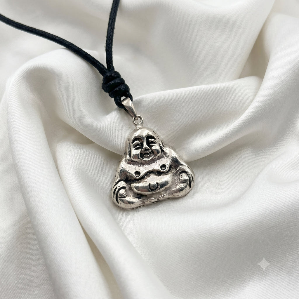 Laughing Zen Buddha Lucky 92.5 Sterling Silver Brass Charm Necklace Pendant