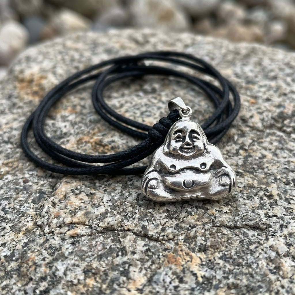 Laughing Zen Buddha Lucky 92.5 Sterling Silver Brass Charm Necklace Pendant