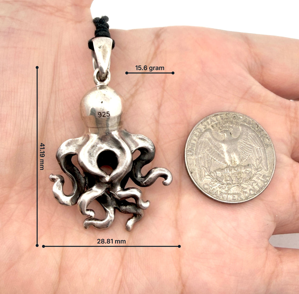 Sea Octopus 92.5 Sterling Silver Charm Necklace Pendant Jewelry