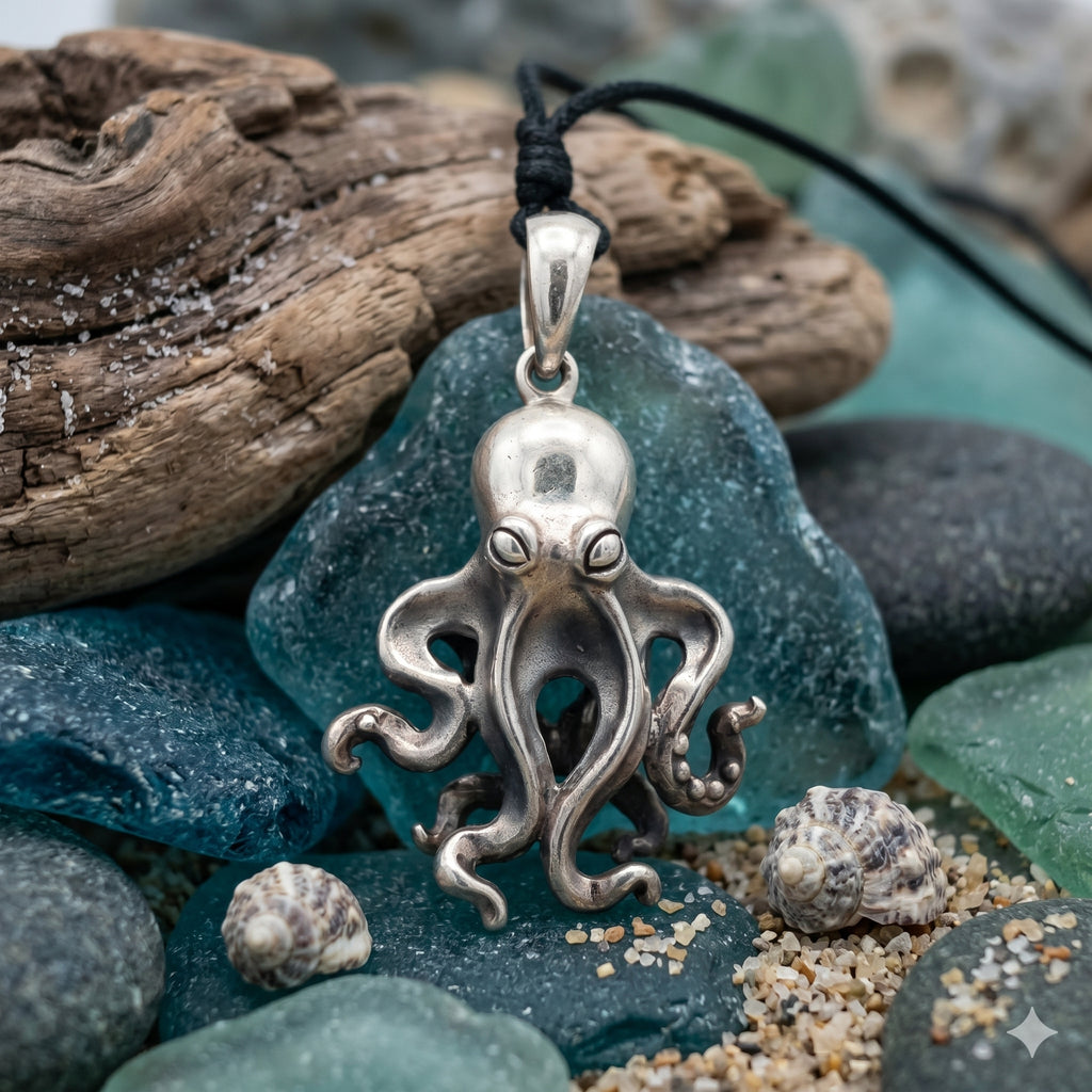 Sea Octopus 92.5 Sterling Silver Charm Necklace Pendant Jewelry