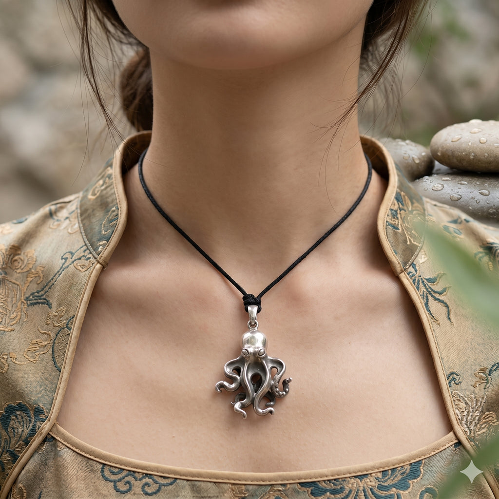 Sea Octopus 92.5 Sterling Silver Charm Necklace Pendant Jewelry