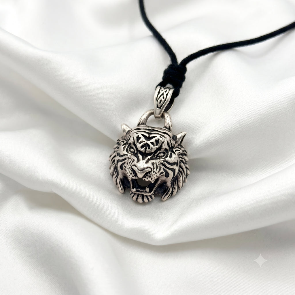 Tiger Head Wild Animal 925 Sterling Silver Gold Brass Necklace Pendant Jewelry