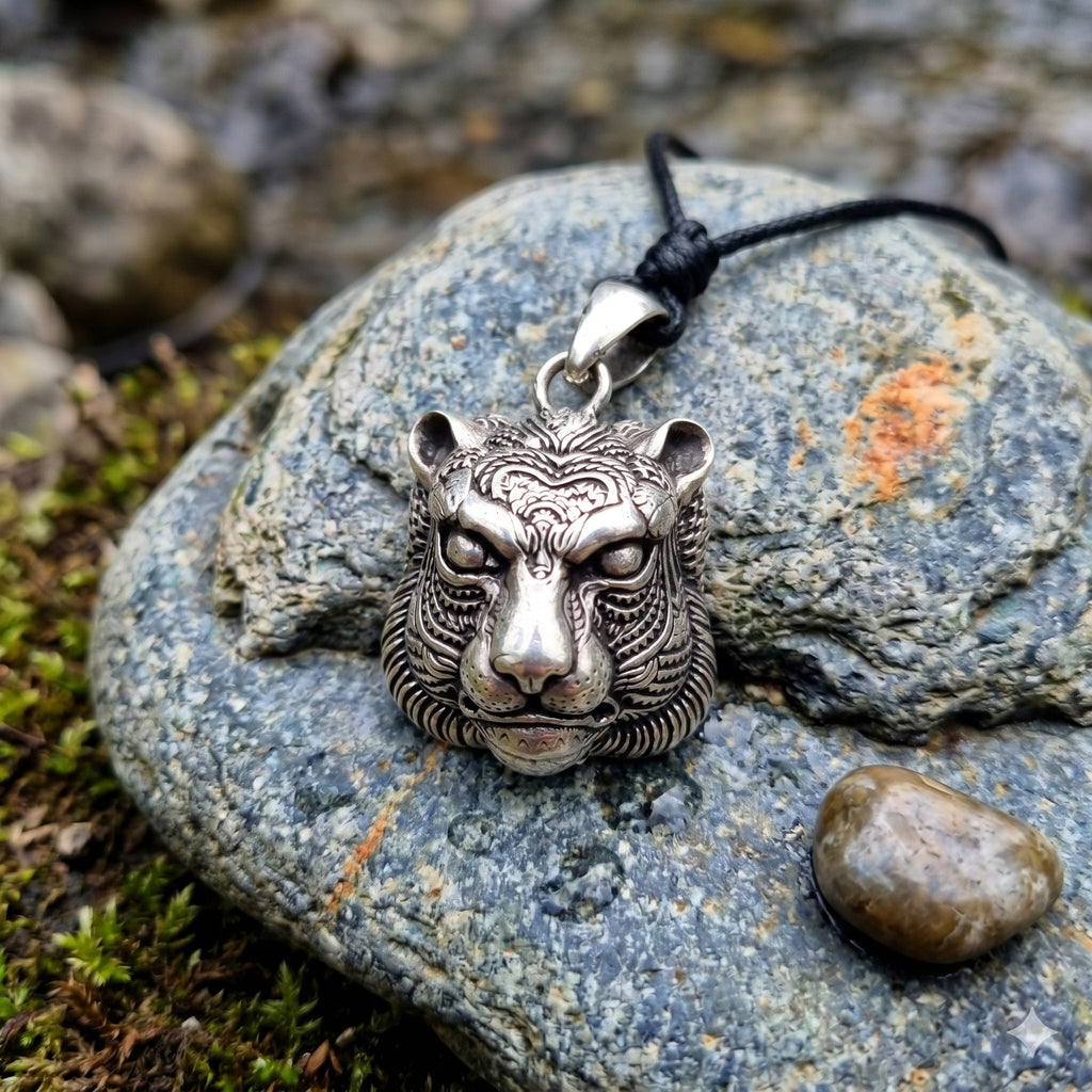Panther Head 92.5Sterling Silver Gold Brass Necklace Pendant Jewelry