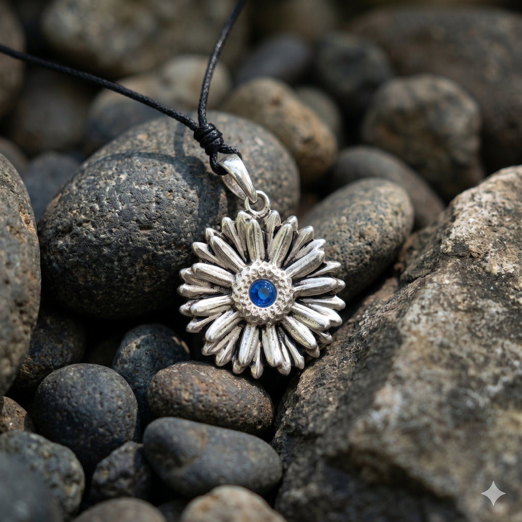 Daisy Flower 92.5 Sterling Silver Brass Charm Necklace Pendant Jewelry