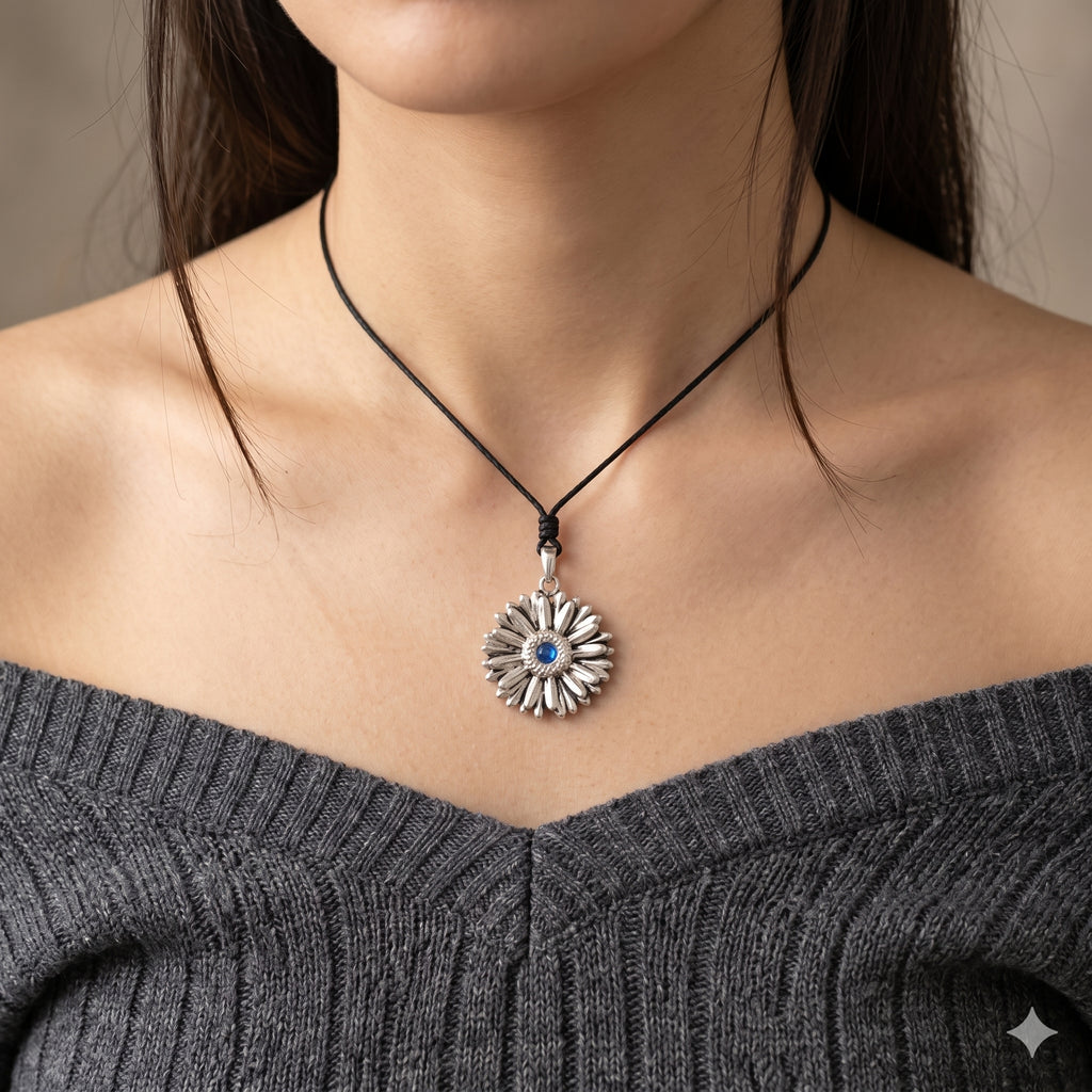 Daisy Flower 92.5 Sterling Silver Brass Charm Necklace Pendant Jewelry