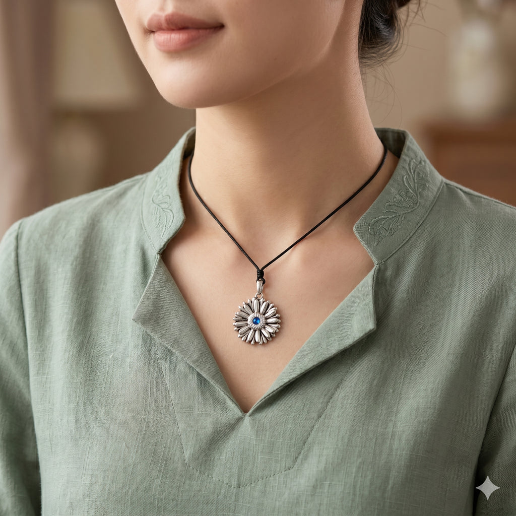 Daisy Flower 92.5 Sterling Silver Brass Charm Necklace Pendant Jewelry
