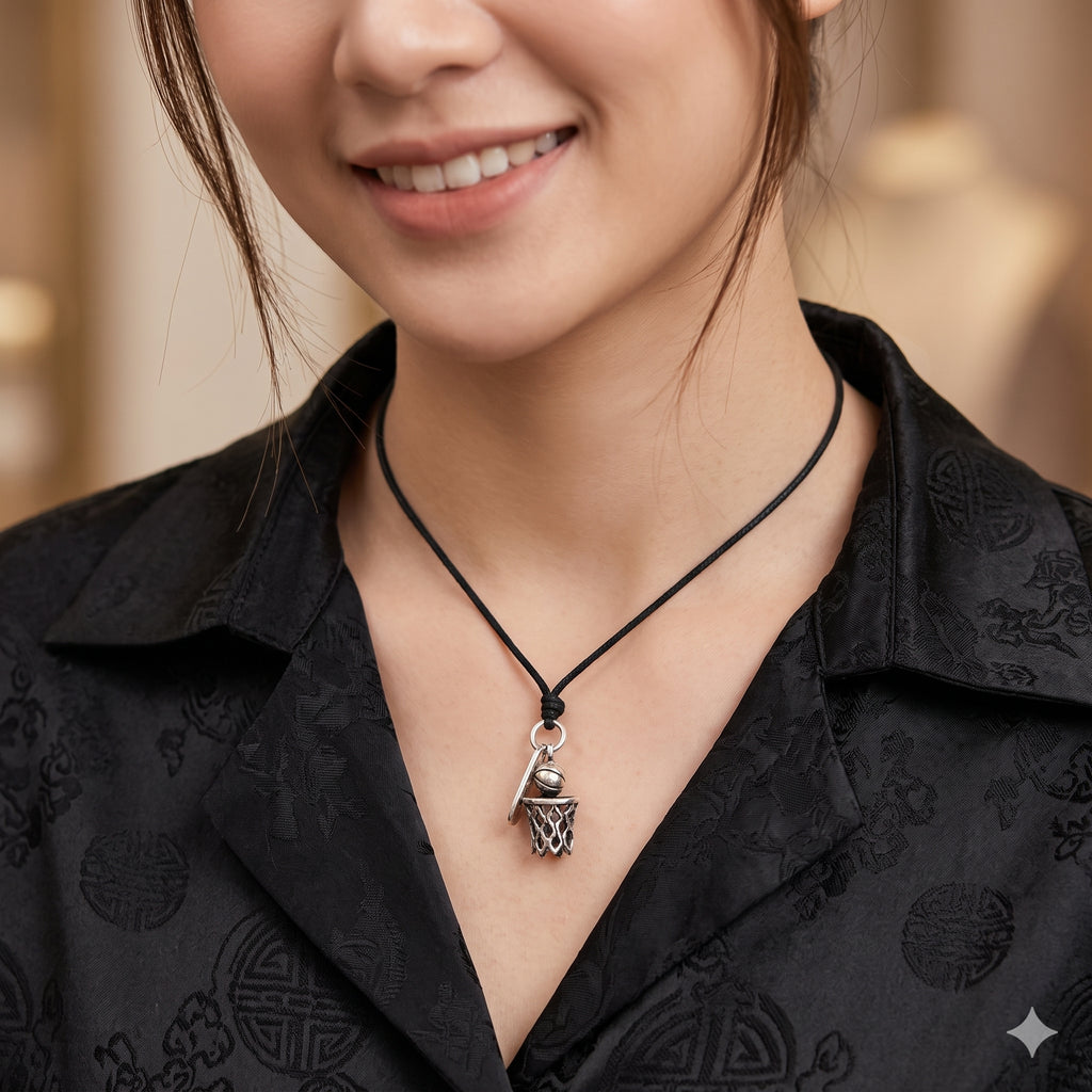 Basketball Hoop Ball Net 92.5 Sterling Silver Charm Necklace Pendant Jewelry
