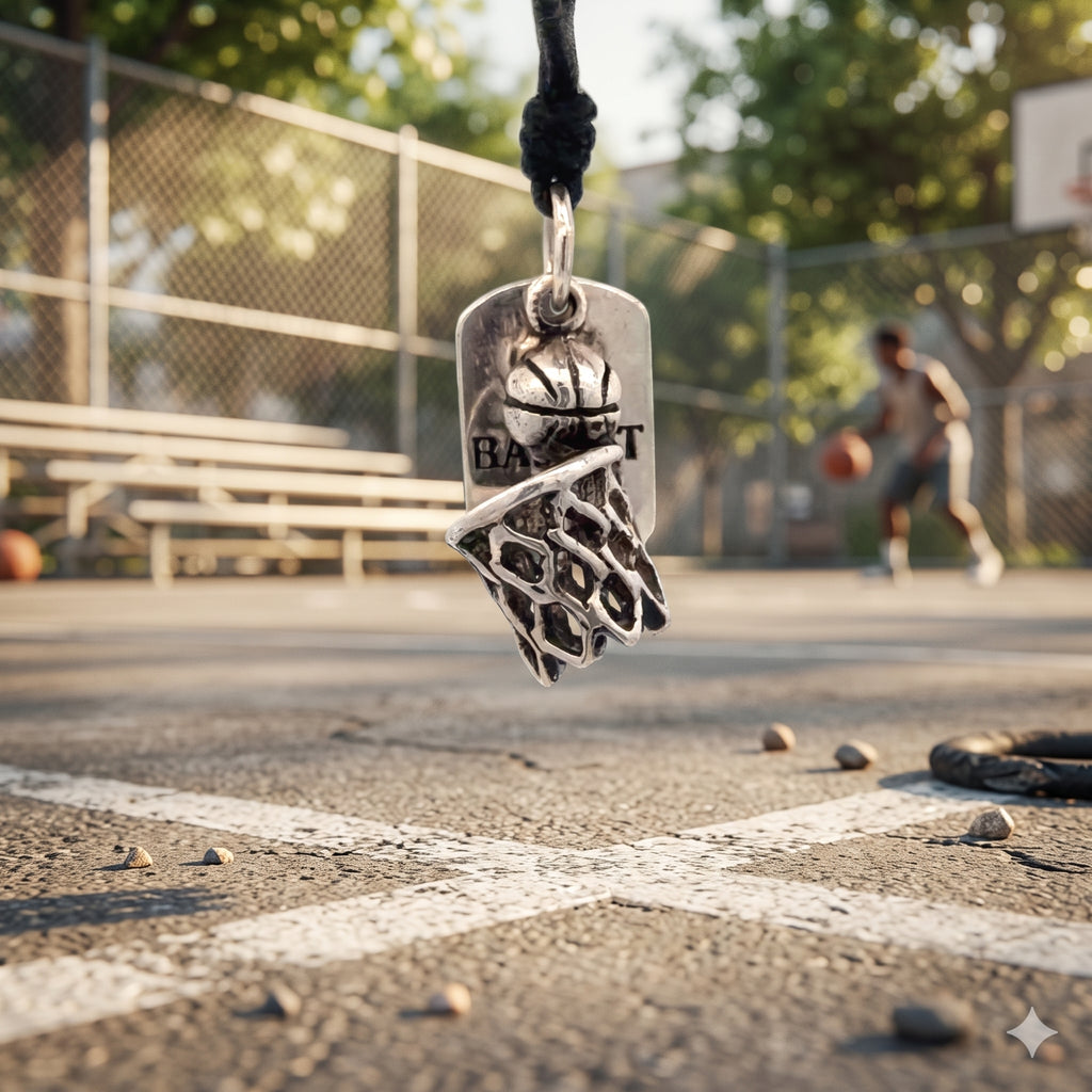 Basketball Hoop Ball Net 92.5 Sterling Silver Charm Necklace Pendant Jewelry