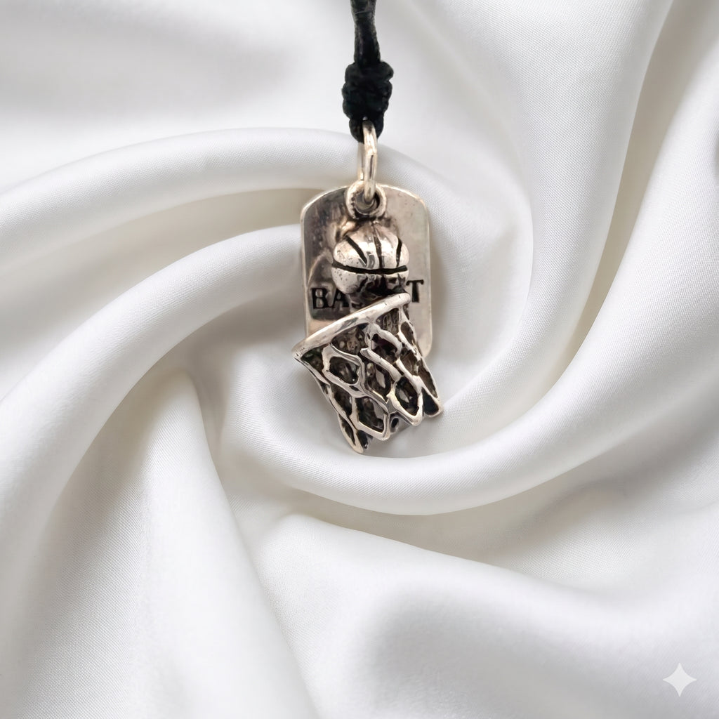 Basketball Hoop Ball Net 92.5 Sterling Silver Charm Necklace Pendant Jewelry