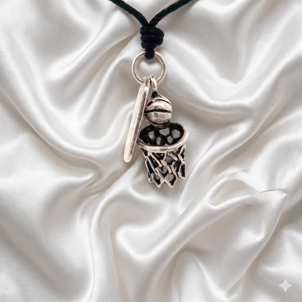 Basketball Hoop Ball Net 92.5 Sterling Silver Charm Necklace Pendant Jewelry