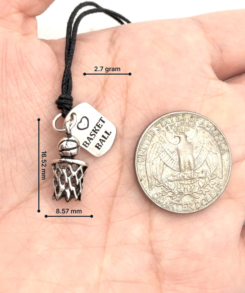 Basketball Hoop Ball Net 92.5 Sterling Silver Charm Necklace Pendant Jewelry