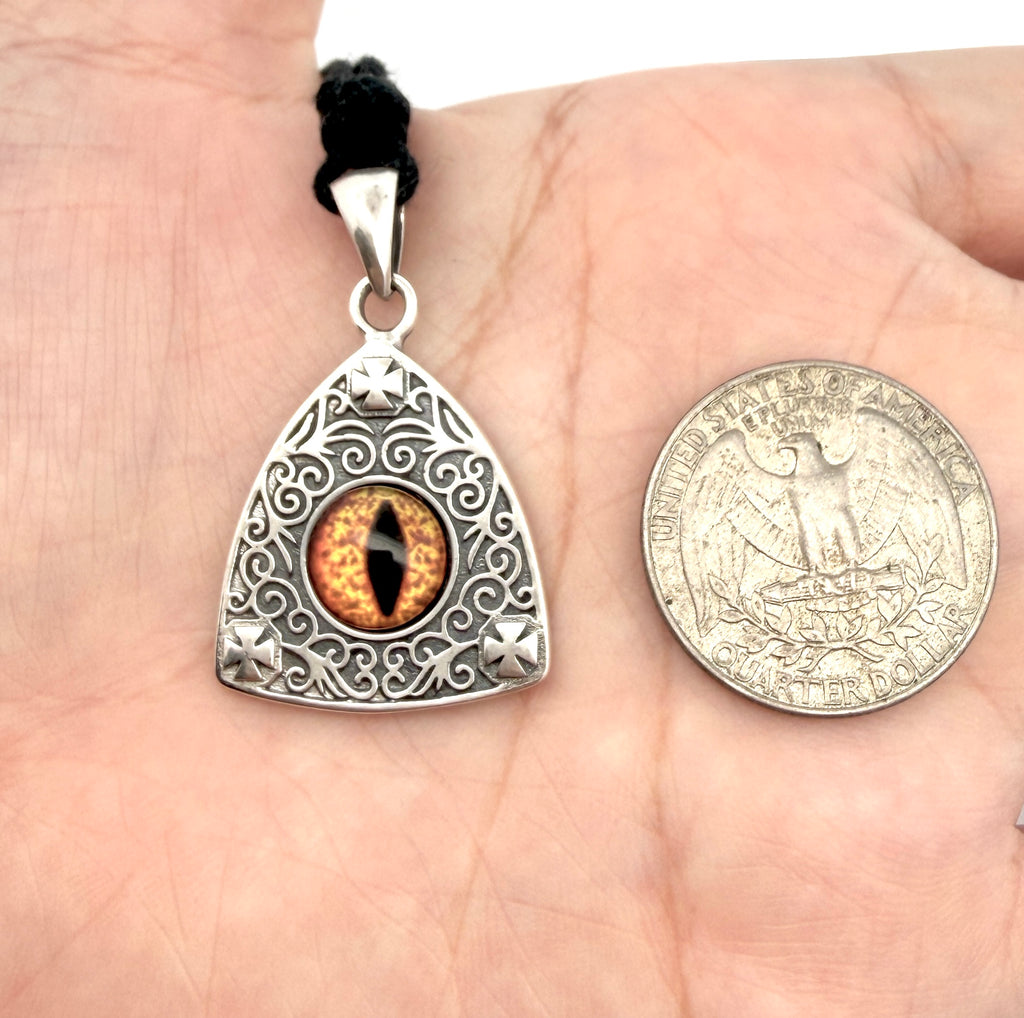Stone Pattern Triangle Demon Eye 92.5 Sterling Silver Gold Brass Pendant Necklace