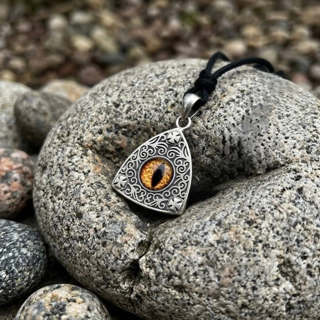 Stone Pattern Triangle Demon Eye 92.5 Sterling Silver Gold Brass Pendant Necklace
