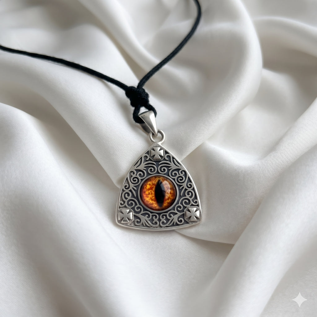Stone Pattern Triangle Demon Eye 92.5 Sterling Silver Gold Brass Pendant Necklace