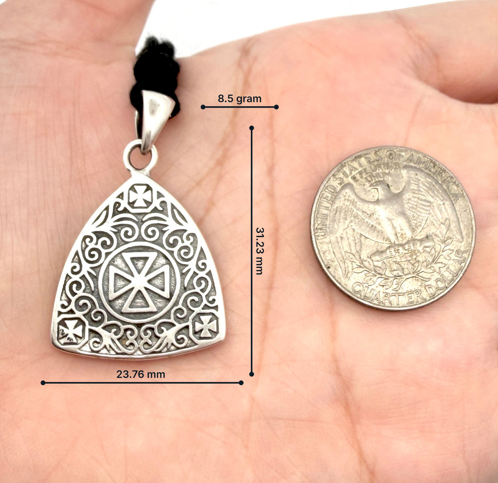 Stone Pattern Triangle Demon Eye 92.5 Sterling Silver Gold Brass Pendant Necklace